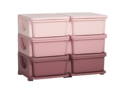 Dětská zásuvková skříňka (organizér) s úložnými boxy na hračky, růžová, 75 x 37 x 56,5 cm