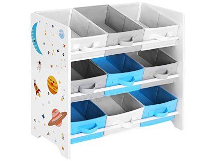 Dětský regál na hračky s 9 boxy, motiv vesmír