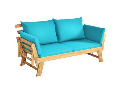 Zahradní lavice rozkládací s tyrkysovým polstrováním, 198 x 75 x 75 cm