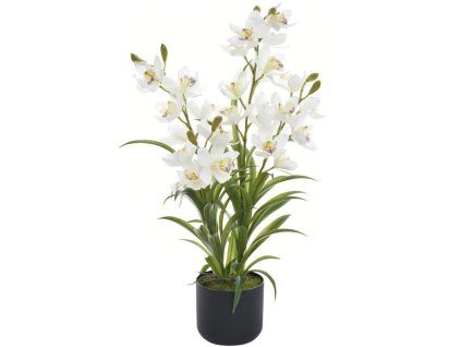 Umělá květina Orchidea v květináči 85 cm, bílá