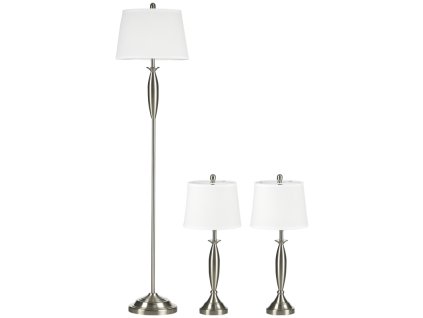 Sada lamp, 1 stojací a 2 stolní, stříbrno-bílá