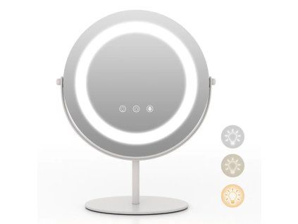 Kosmetické zrcadlo s LED osvětlením, stmívatelné, bílé, průměr 25 cm