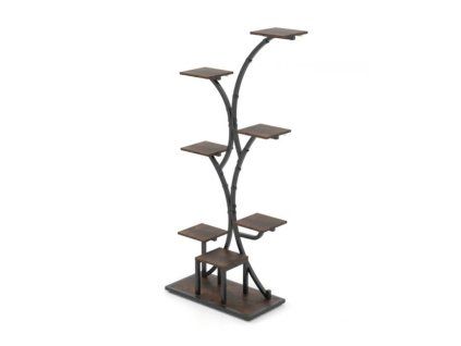 Stojan na květiny 8-patrový kovový, hnědo-černý
