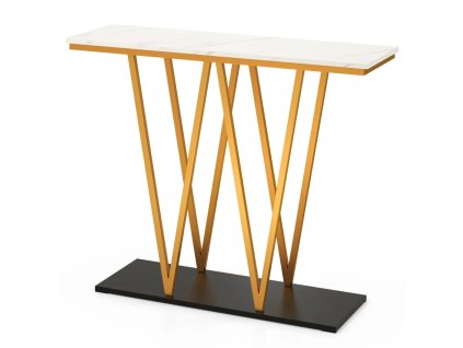 Konzolový stolek, design mramoru, bílo-zlatý