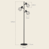 Stojací lampa se 3 samostatně ovládanými svítidly, černá, 169 cm